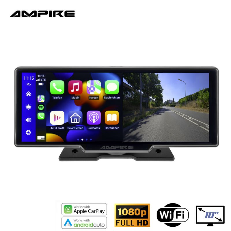AMPIRE išmaniojo telefono monitorius 25,4 cm (10 colių) su dviguba AHD vaizdo kamera ir galinės vaizdo kamers funkcija CPM101 - Image 2