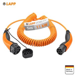 LAPP Type 2 spiralinis įkrovimo kabelis, iki 11 kW, 5 m, oranžinis